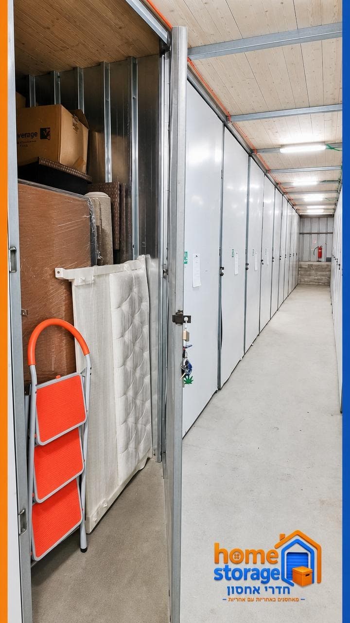 חדר אחסון פתוח עם תכולה מסודרת במתקן Home Storage